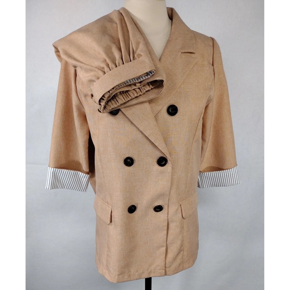 Unbranded Women M Leisure Pant Suit Peach 70s Style Double Breasted Paperbag